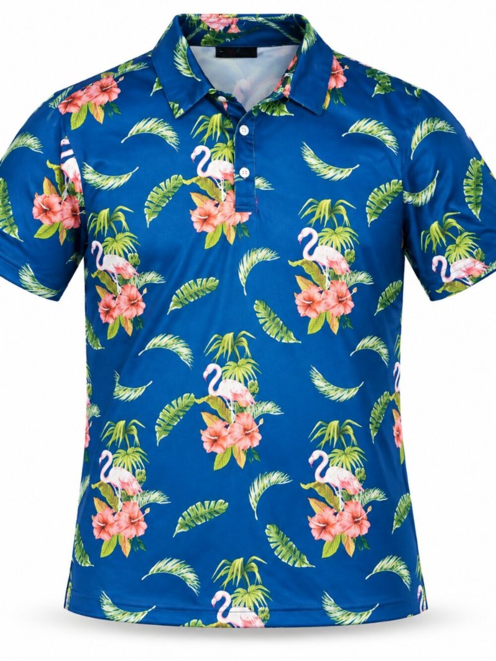 Yatta Golf Men's Medium Tropical Flamingo Hibiscus Performance polo Shirt